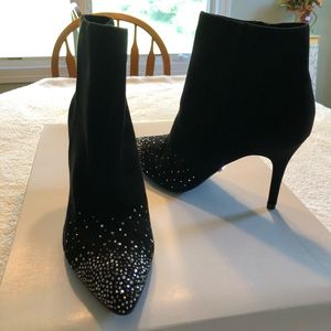 Zigi Black Suede Rhinestone Toe High Heel Boot